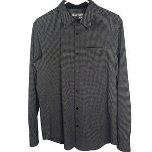 Calvin Klein Mens M Black White Check Plaid Long Sleeve Button-Up Dress Shirt